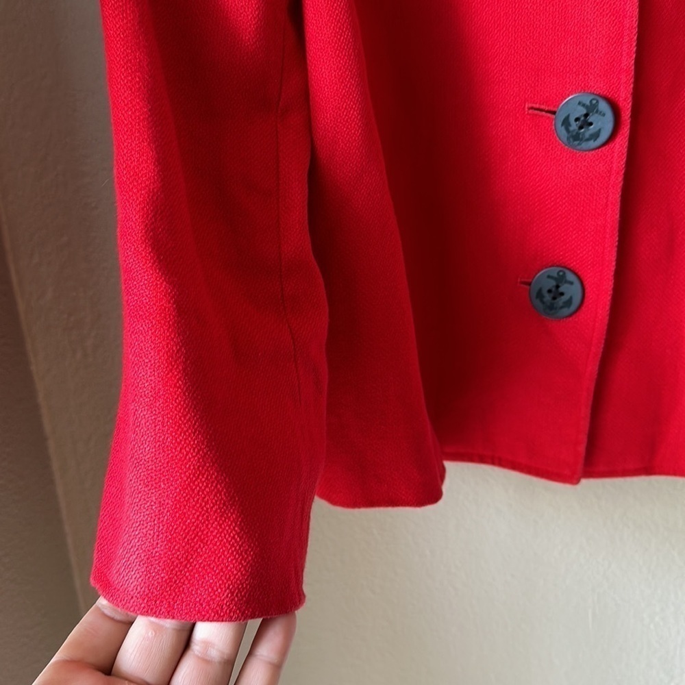 LAUREN RALPH LAUREN Red Linen 3/4 Sleeve Cropped Nautical Jacket - Picture 5 of 8